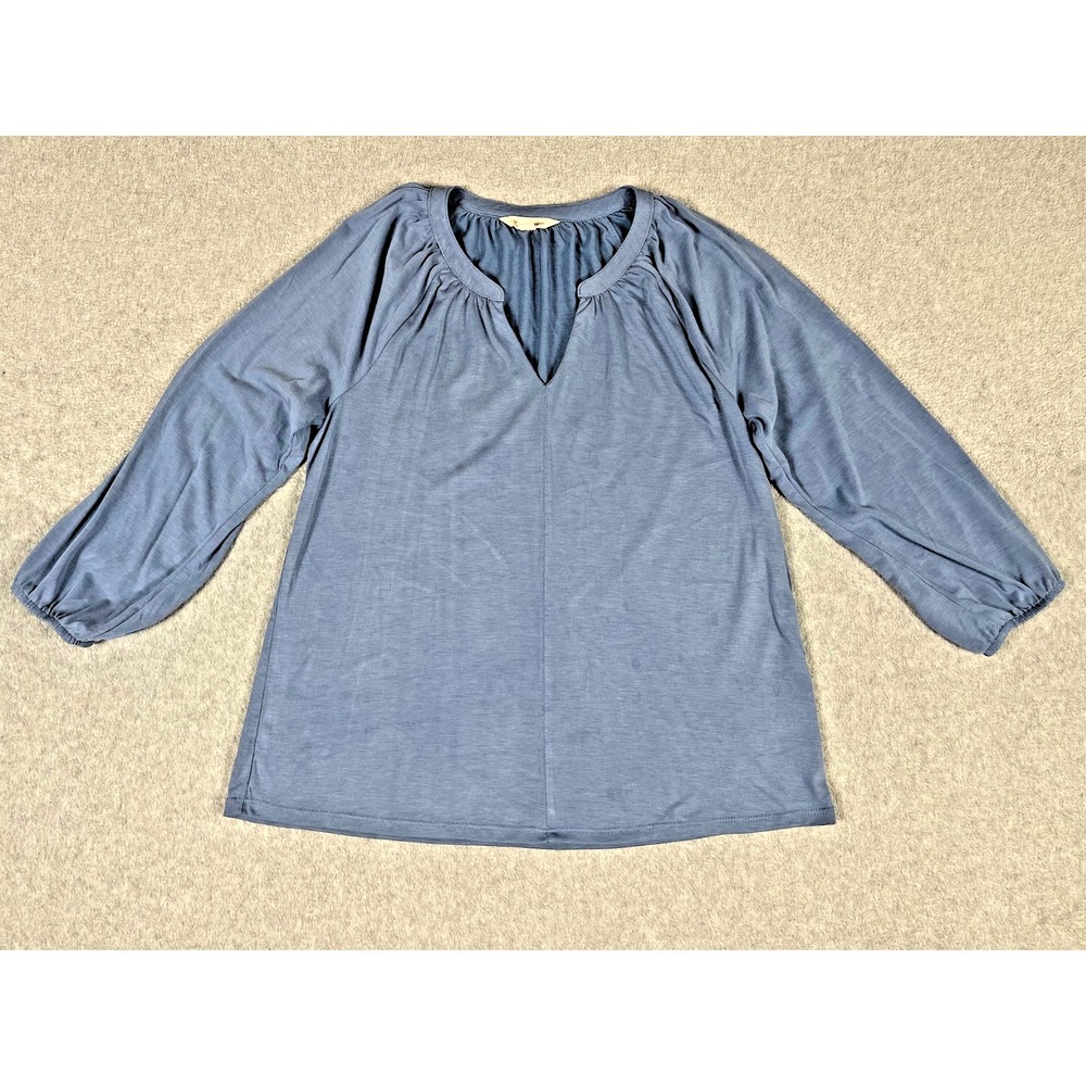 Lucky Brand Women Size S Blue Boho Peasant Top Modal Split V-Neck Blouse READ